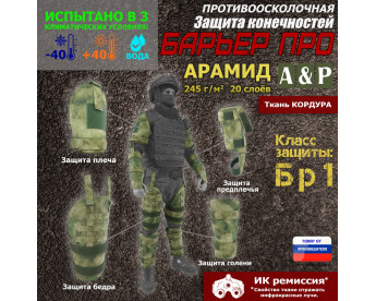 Комплект противоосколочной защиты "Барьер ПРО". Арамид (кевлар). Класс защиты Бр 1. Цвет: A-TACS FG.